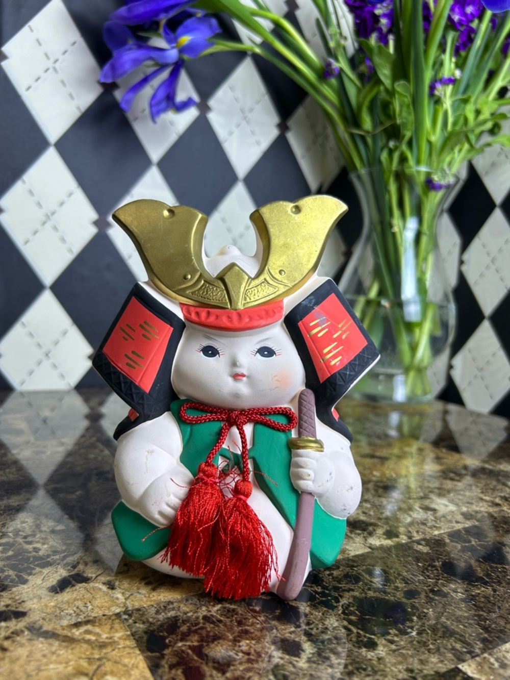 Vintage Japanese Samurai Doll Clay Kabuto Warrior‎ Figurine